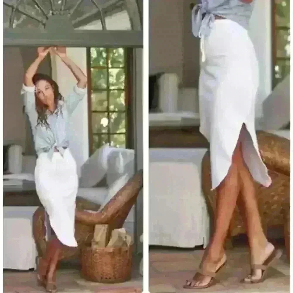 Frank & Eileen Donegal Unforgettable Skirt Midi Beige Size Small NWOT